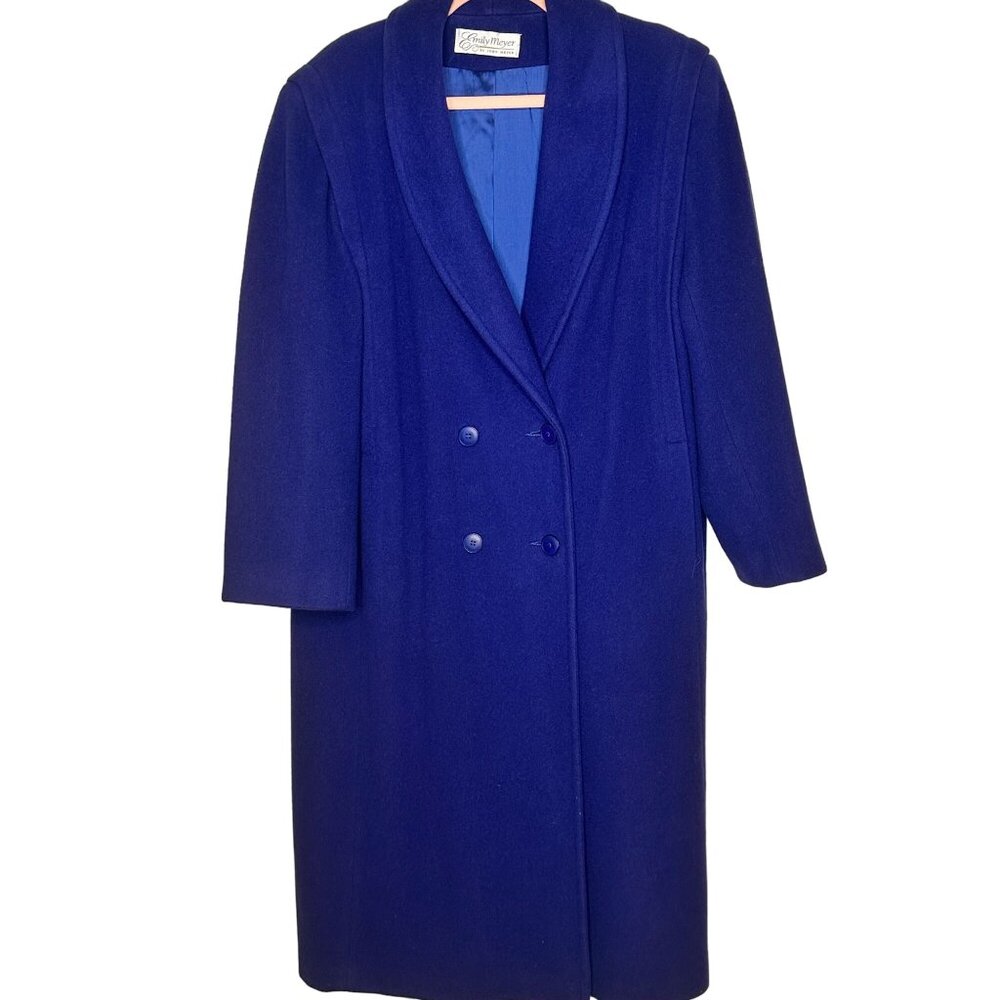 Vintage Long Wool Coat Womens 12 Blue Heavyweight Grandma Retro Academia Twee